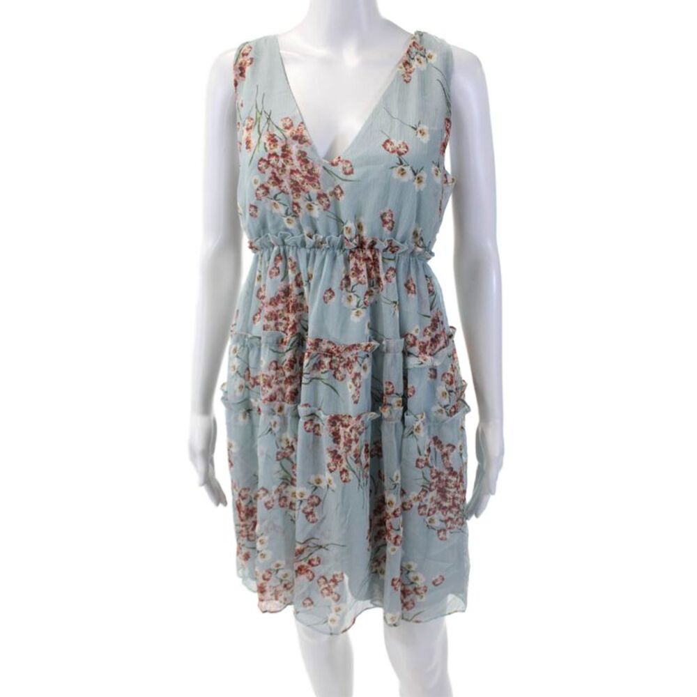 FiveSeventyFive Womens Textured V-neck Spaghetti Strap Floral Dress Blue Size XS